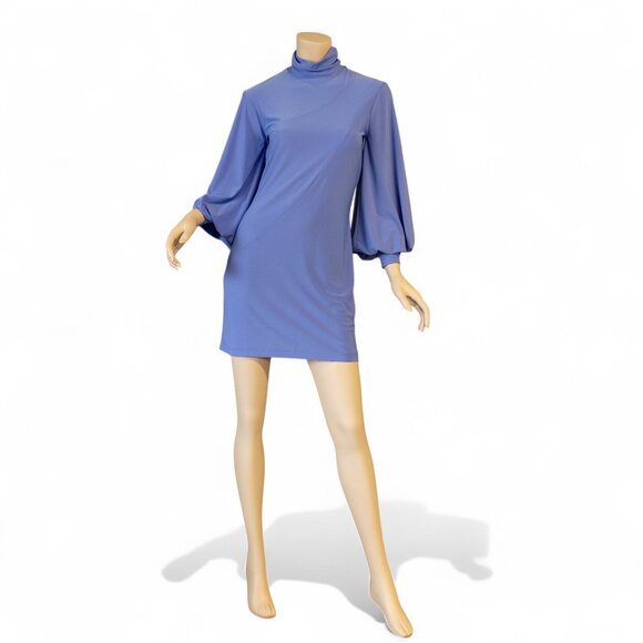 Vintage Periwinkle Mod Mini Dress w/Bishop Sleeves - Medium - Picture 1 of 13